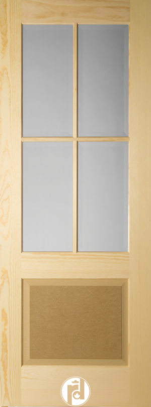 4 Lite Glass Raised Panel Interior Door with Round Moulding