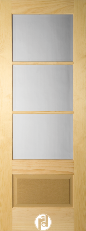 3 Lite Glass Raised Panel Interior Door with Round Moulding