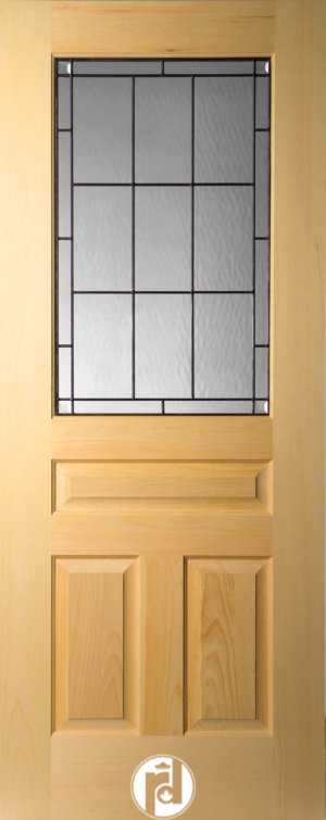 Traditional Lead Insert Three Raised Panels Decorative Glass Exterior Door