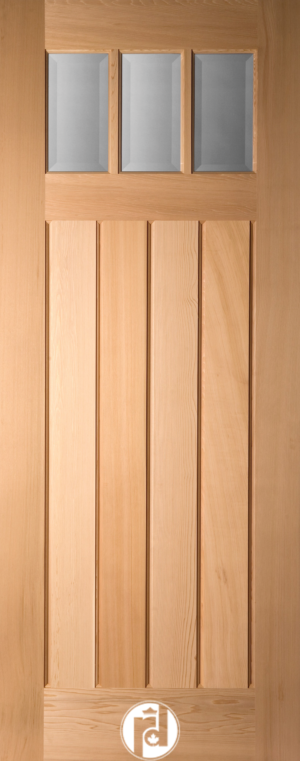 Three Lite Craftsman with Vertical Planks Exterior Front Door